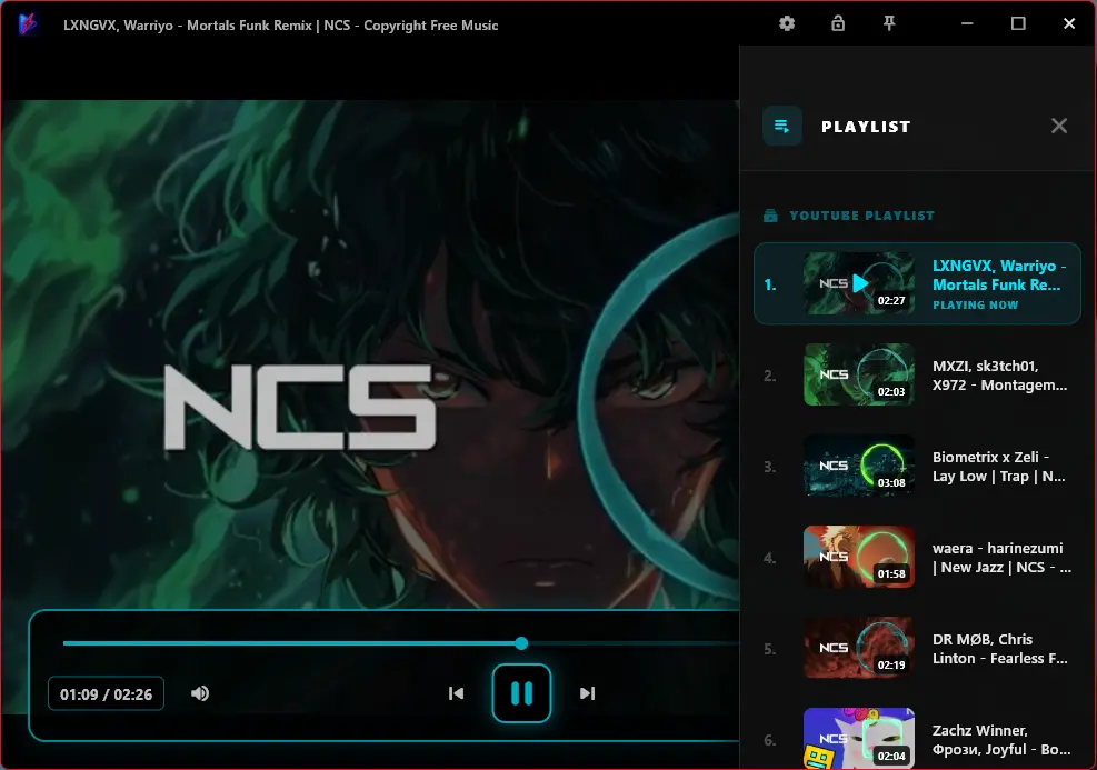 Bolt Player playlist view