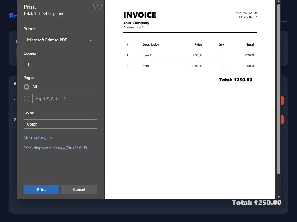 ProBill PDF bill generation